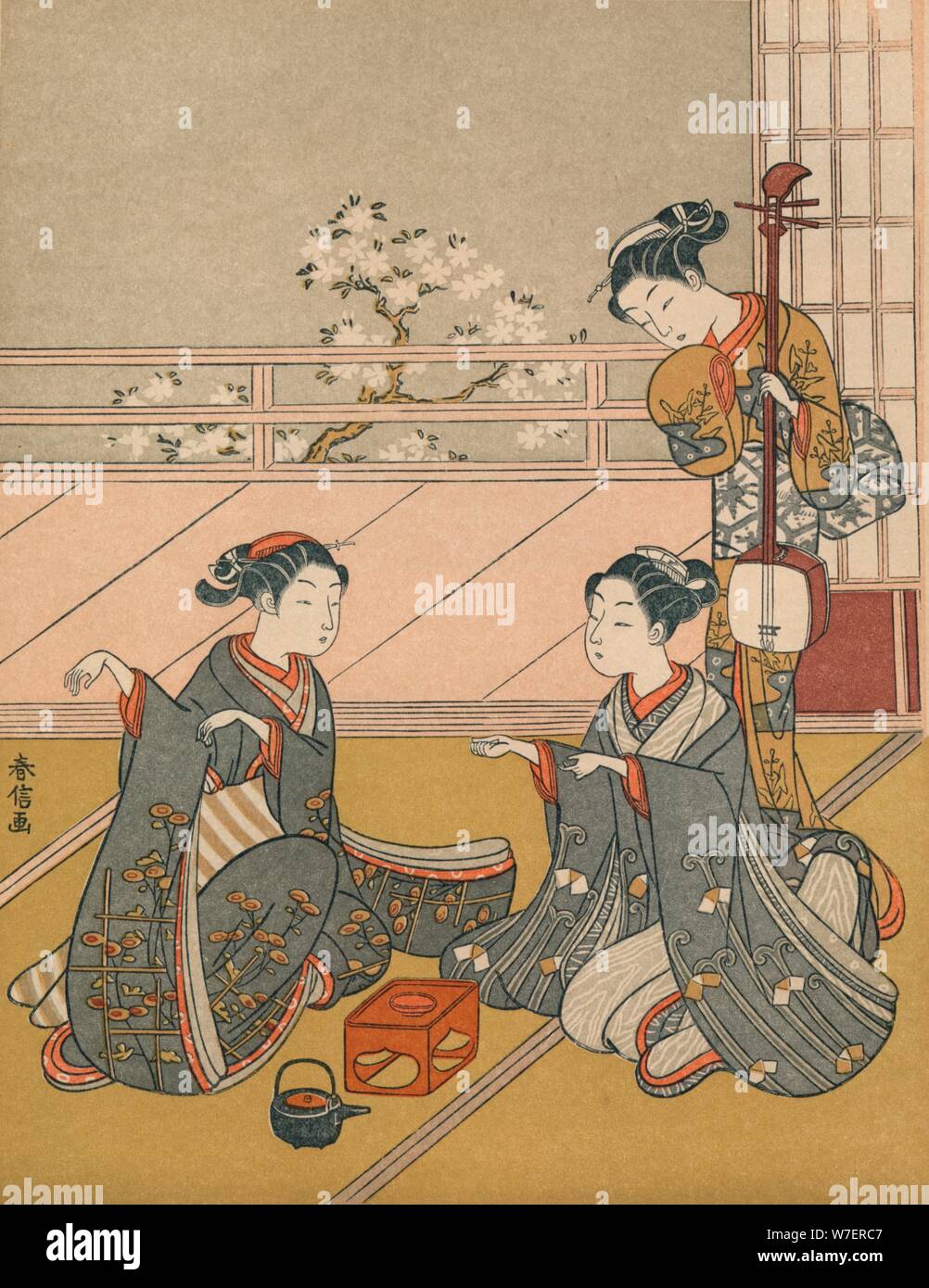 "Giovani donne giocando Kitsune-ken', C1768. Artista: Suzuki Harunobu. Foto Stock