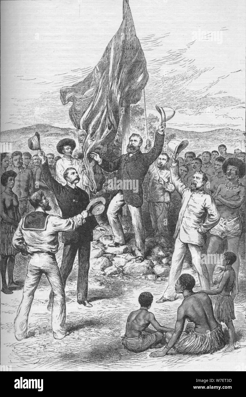 Issata la bandiera britannica in Nuova Guinea, 1883 (1908). Artista: sconosciuto. Foto Stock