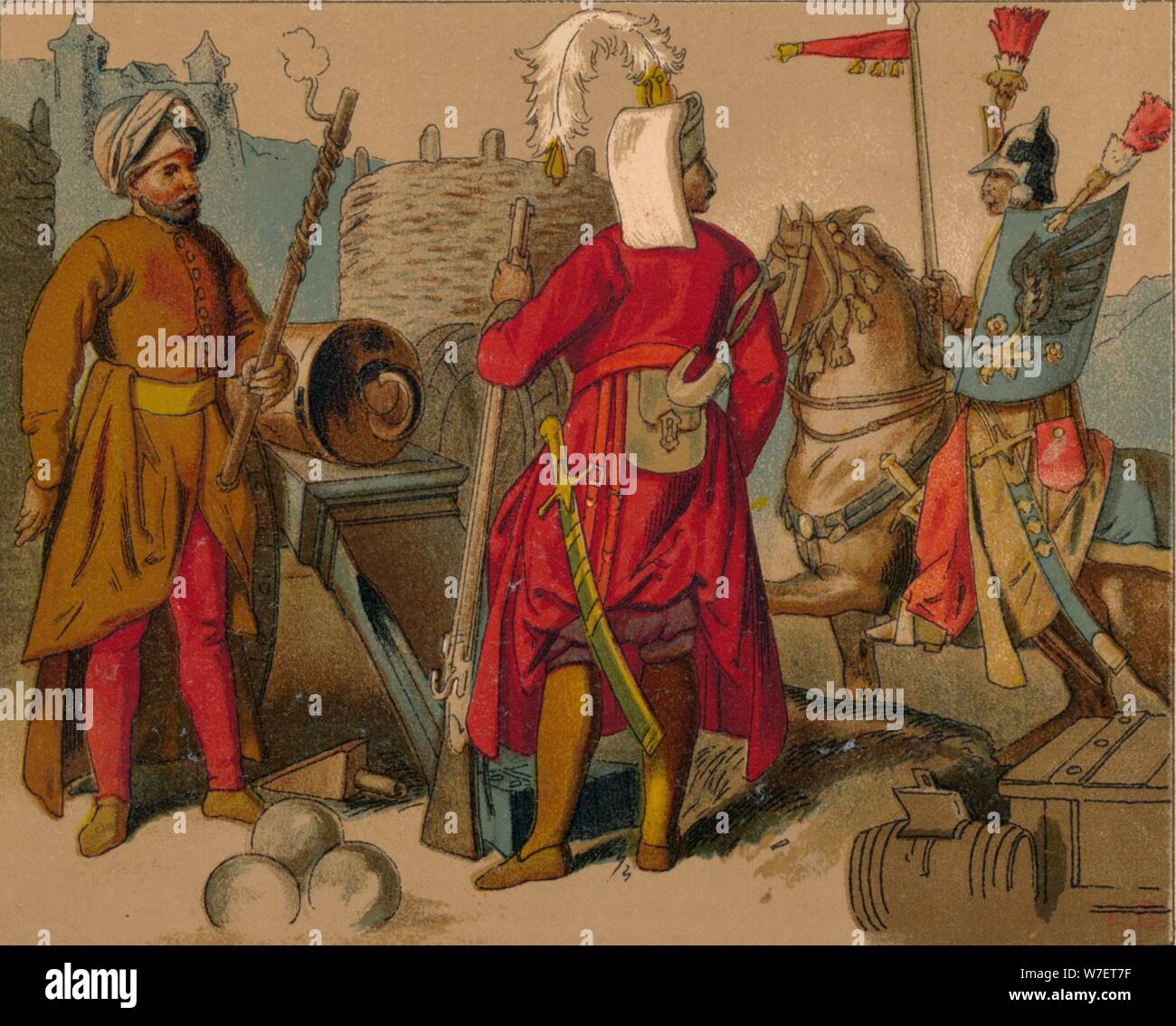 "Strelitzi russo e turco le protezioni del XVII secolo - Artilleryman, Janissary, Spahioglan', c1: Artista sconosciuto. Foto Stock