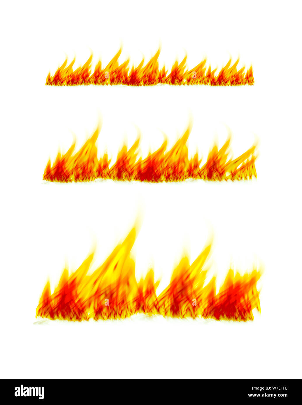 Fiery fiamme su uno sfondo bianco. Fire falò. illustrazione Foto Stock