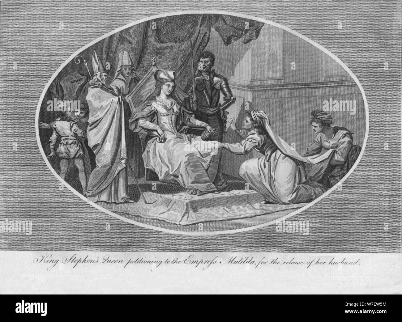 Il Re Stephen's regina di suppliche all'Imperatrice Matilda per la liberazione di suo marito, 1141 (1793). Artista: sconosciuto. Foto Stock