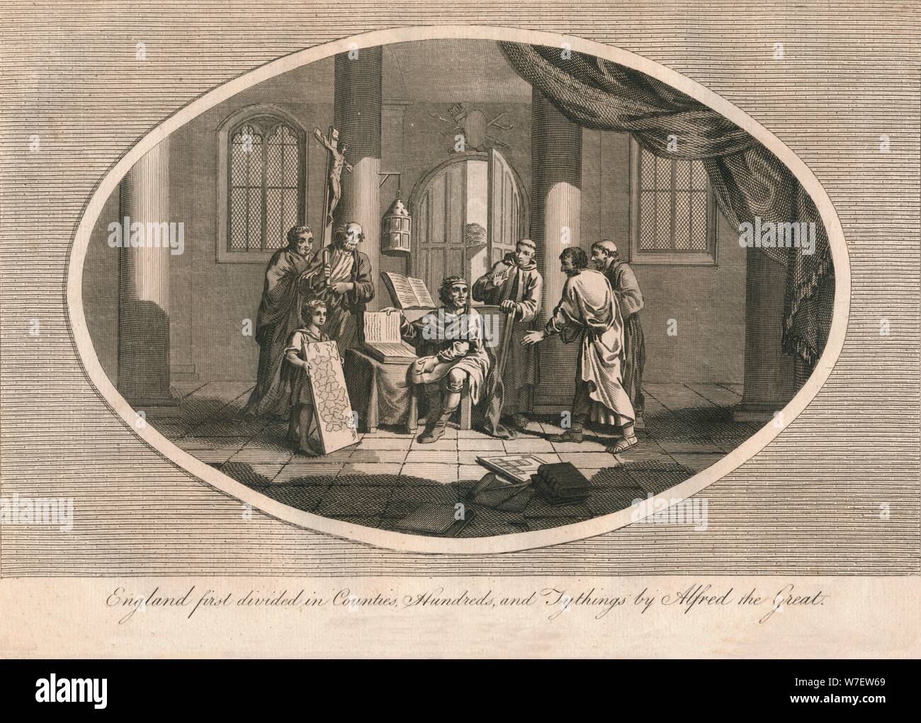 Inghilterra prima divisa in contee, centinaia e tythings da Alfredo il Grande, c880s (1793). Artista: sconosciuto. Foto Stock