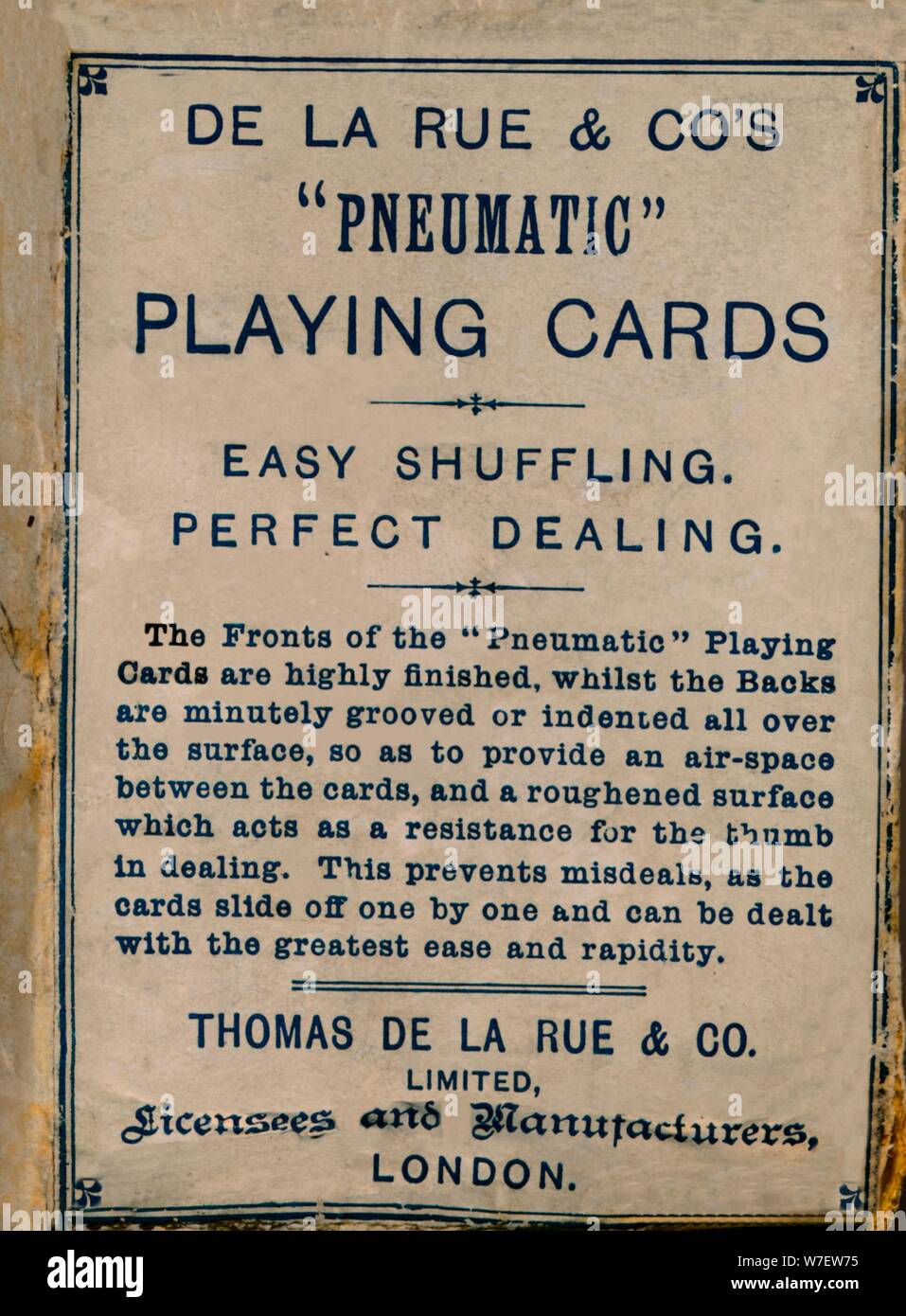 De La Rue & Co pneumatica di carte da gioco, coperchio, 1925. Artista: sconosciuto. Foto Stock