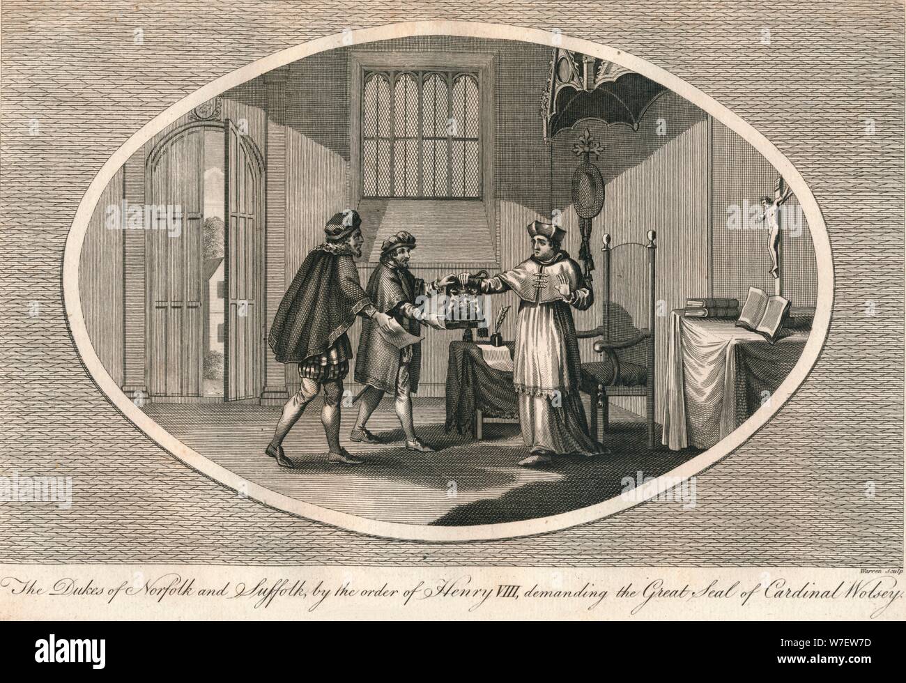 I duchi di Norfolk e Suffolk impegnativo il grande sigillo del Cardinale Wolsey, 1529 (1793). Artista: sconosciuto. Foto Stock