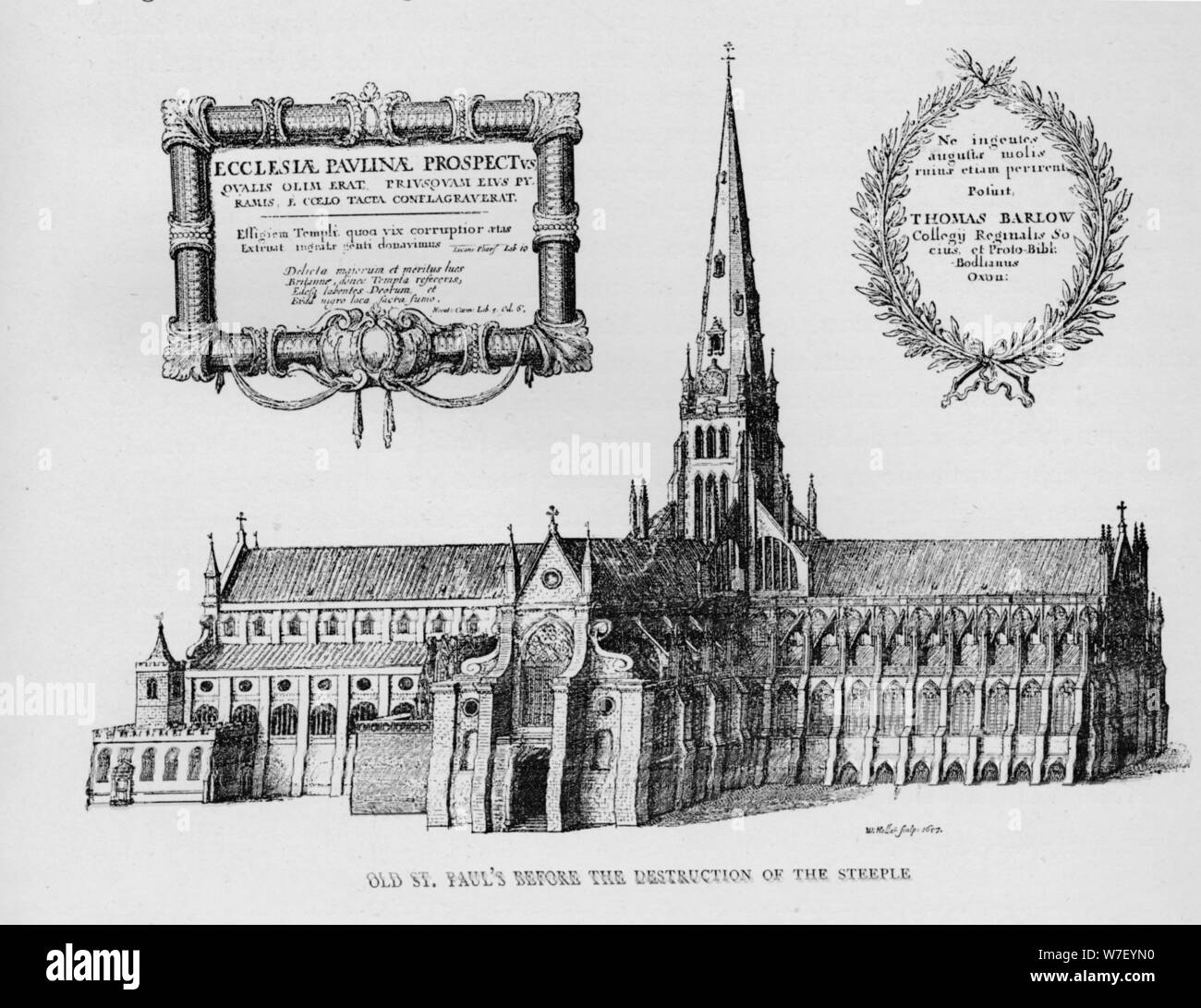 Vecchia Cattedrale di St Paul prima della distruzione del campanile, 1657 (1904). Artista: Wenceslaus Hollar. Foto Stock