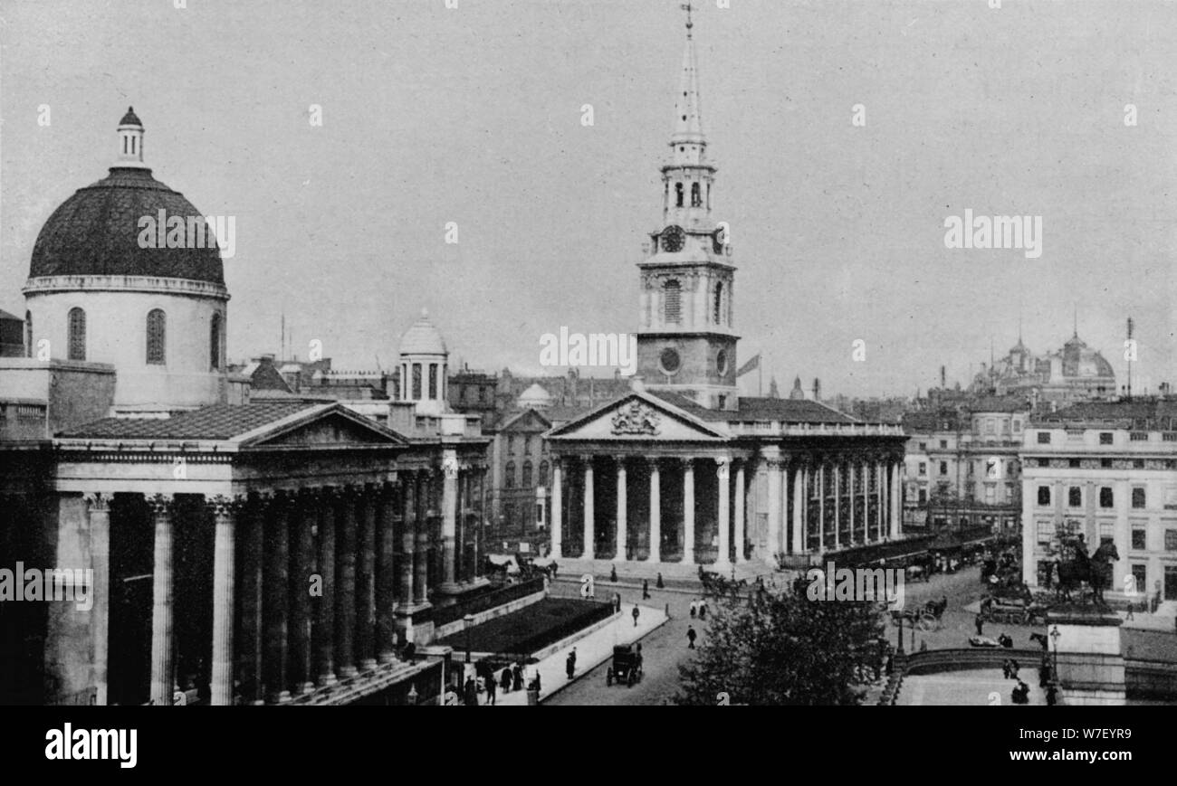 Galleria Nazionale e la chiesa di St Martin-in-the-Fields, Westminster, London, c1910 (1911). Artista: Photochrom Co Ltd di Londra. Foto Stock