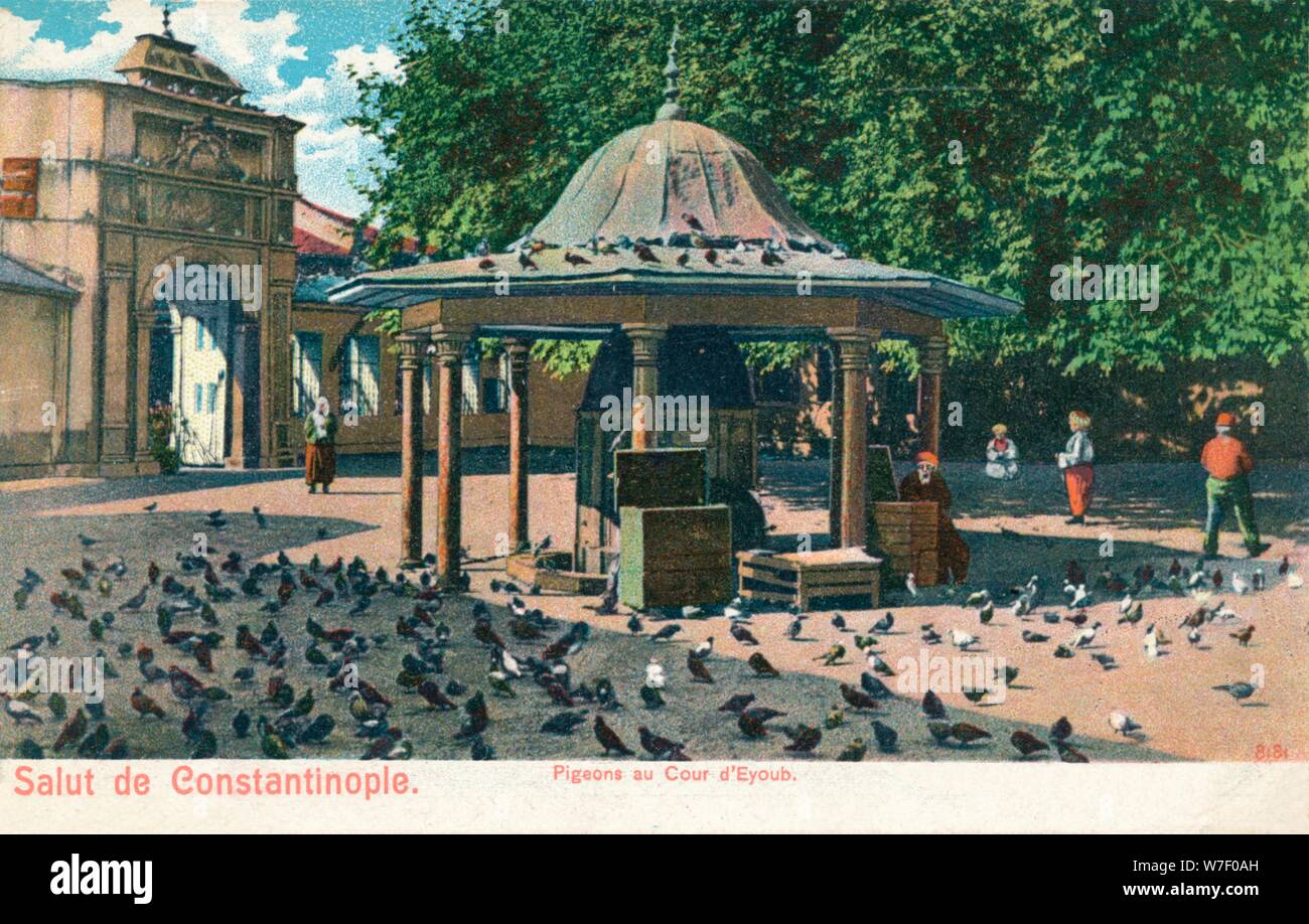 'Salut de Costantinopoli - piccioni au cour d'Eyoub', C1900. Artista: sconosciuto. Foto Stock