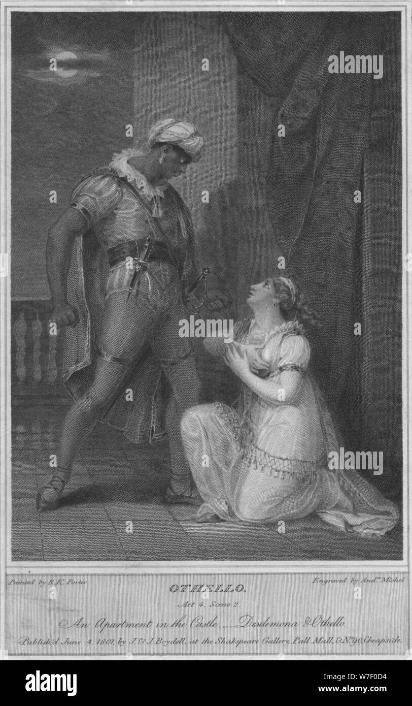 'L'Otello. Atto 4. Scena 2. Un Appartamento in castello. Desdemona & Othello", 1801. Artista: Andrew Michel. Foto Stock