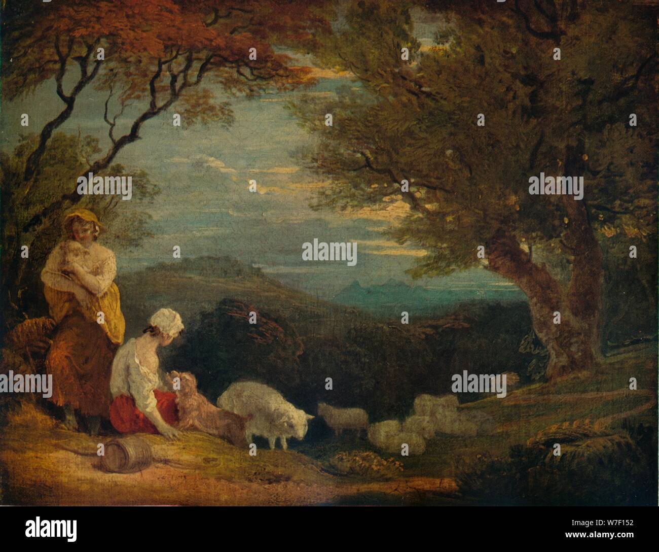 "Il paesaggio con le donne, pecore e cane', c1811, (1938). Artista: Richard Westall. Foto Stock