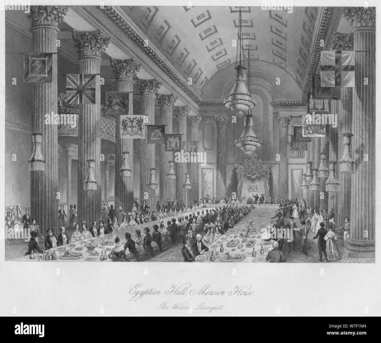 "Sala Egizia, Mansion House: Il banchetto di Wilson', C1841. Artista: Henry Melville. Foto Stock