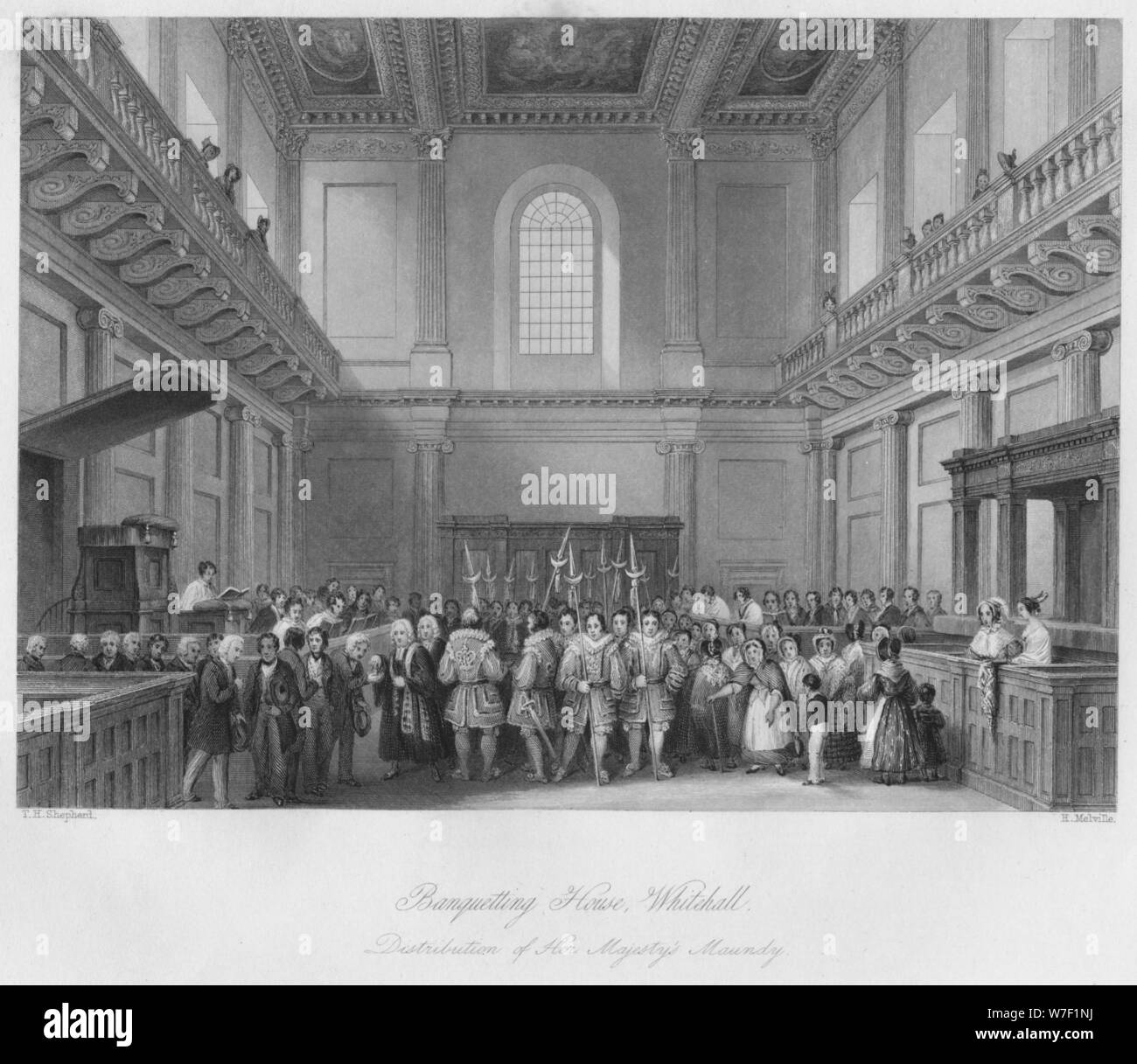 "Banqueting House di Whitehall. Distribuzione di Sua Maestà, Maundy', C1841. Artista: Henry Melville. Foto Stock