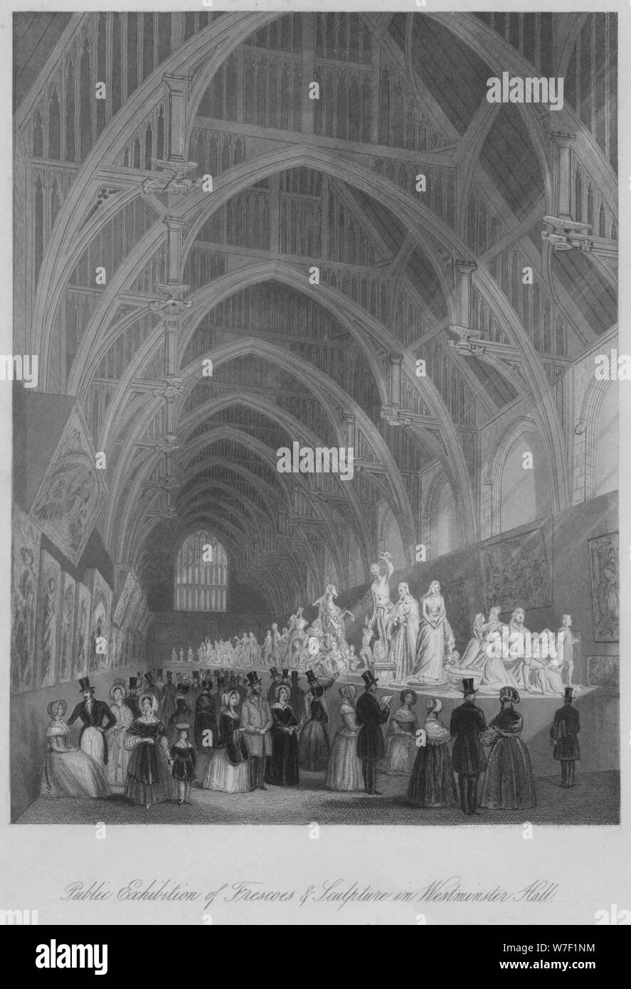 'Pubblico mostra di affreschi e sculture nella Westminster Hall', C1841. Artista: William Radclyffe. Foto Stock