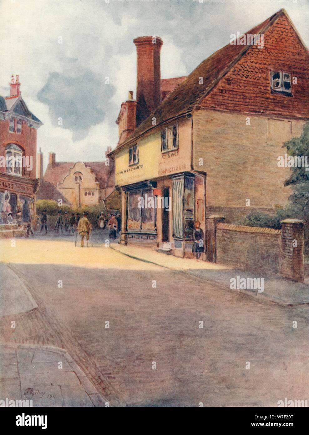 "Bridge Street Corner, Godalming', 1911, (1914). Artista: James Ogilvy s. Foto Stock
