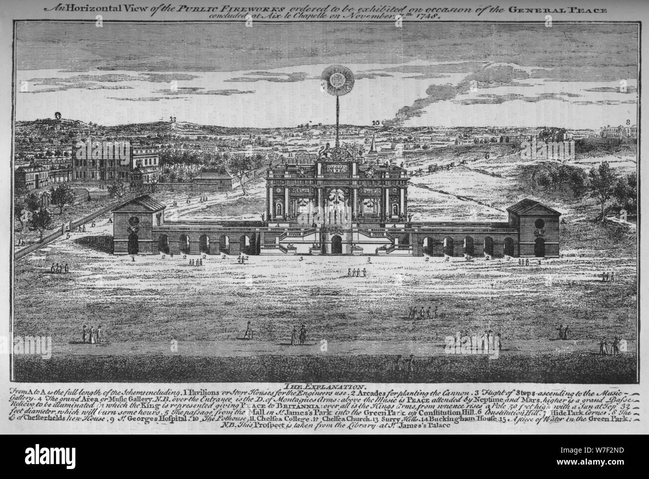 La pace rejoicings nel Green Park, Westminster, London, 1748 (1878). Artista: sconosciuto. Foto Stock