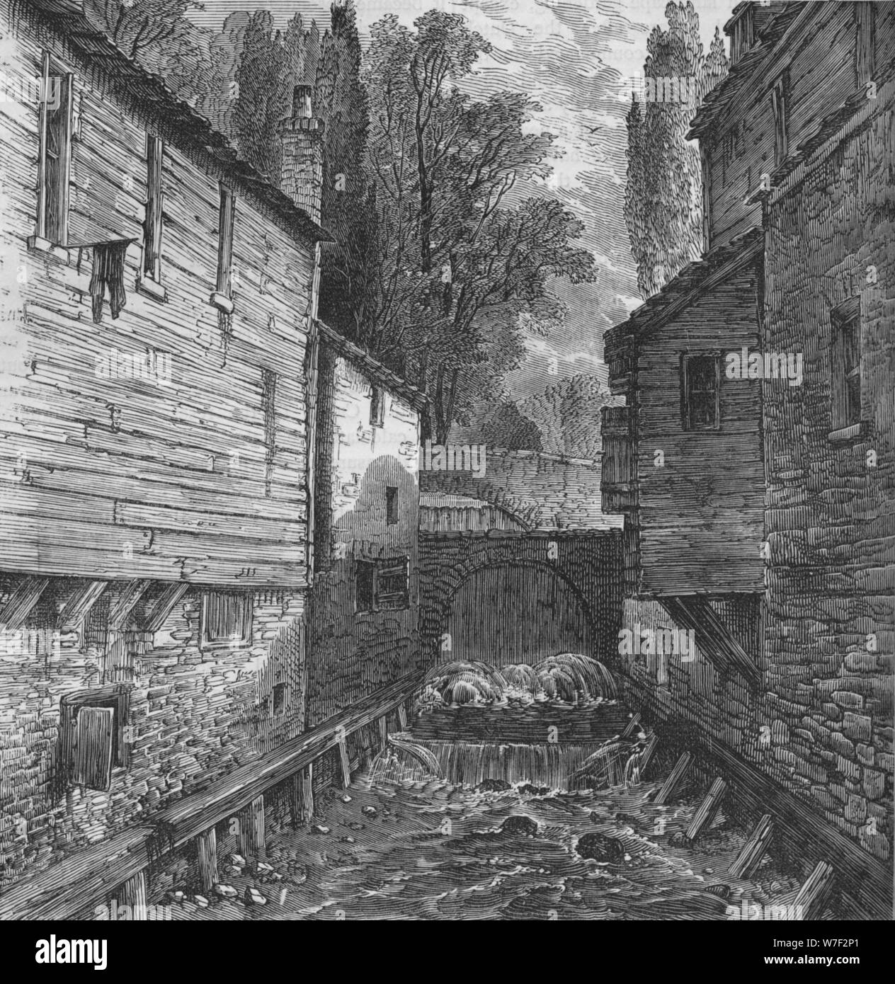 Il vecchio emissario sottomarino della serpentina a Knightsbridge, Londra, c1800 (1878). Artista: sconosciuto. Foto Stock