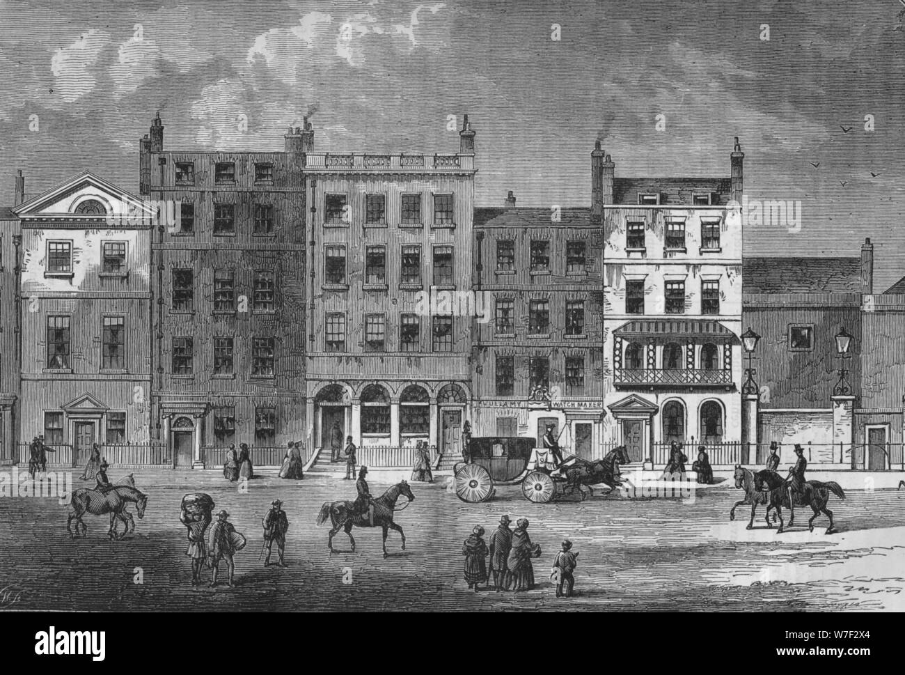 Vecchie case di Pall Mall, Westminster, London, c1830 (1878). Artista: sconosciuto. Foto Stock