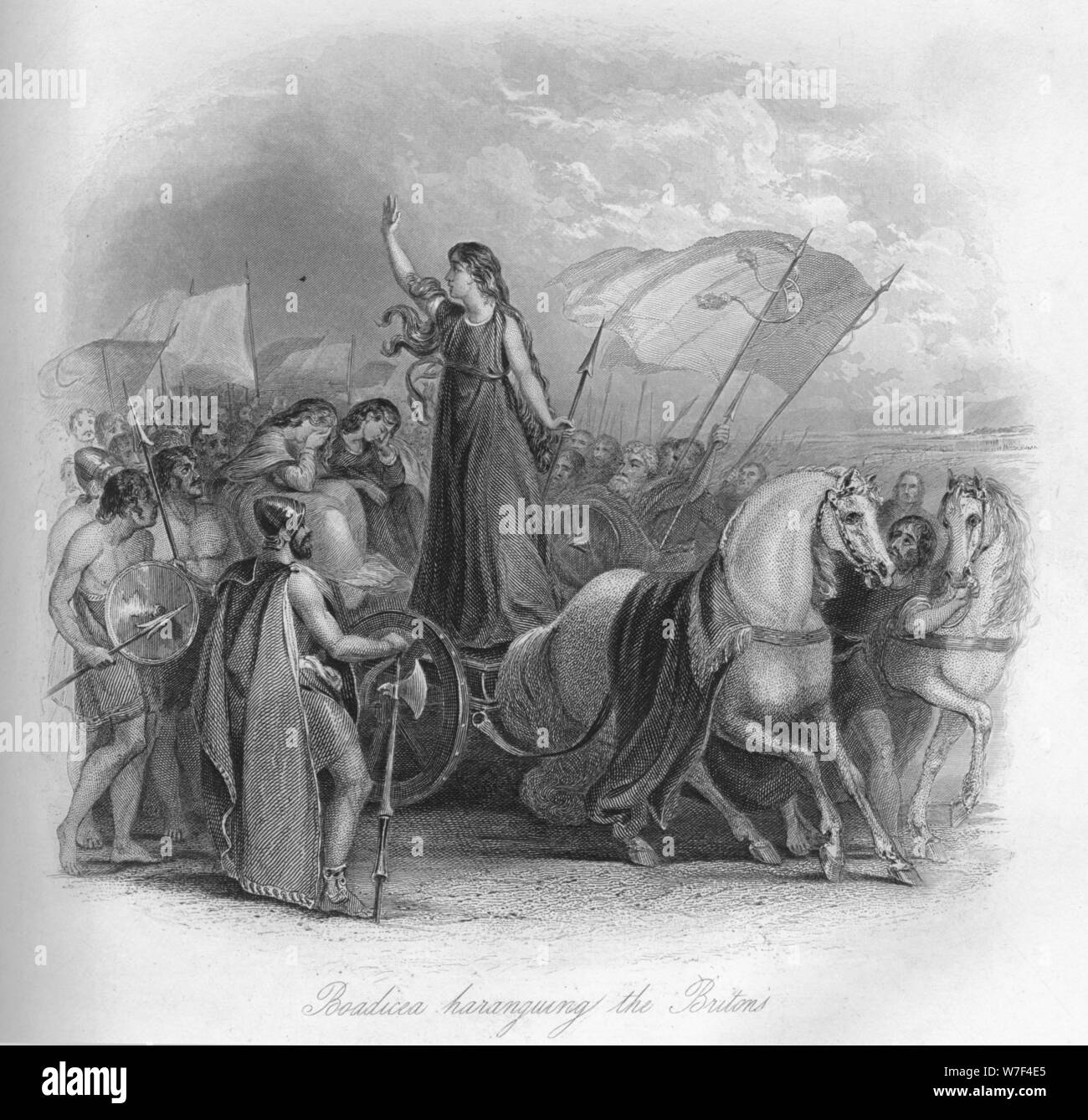 "Boadicea haranguing gli inglesi', 1859. Artista: sconosciuto. Foto Stock