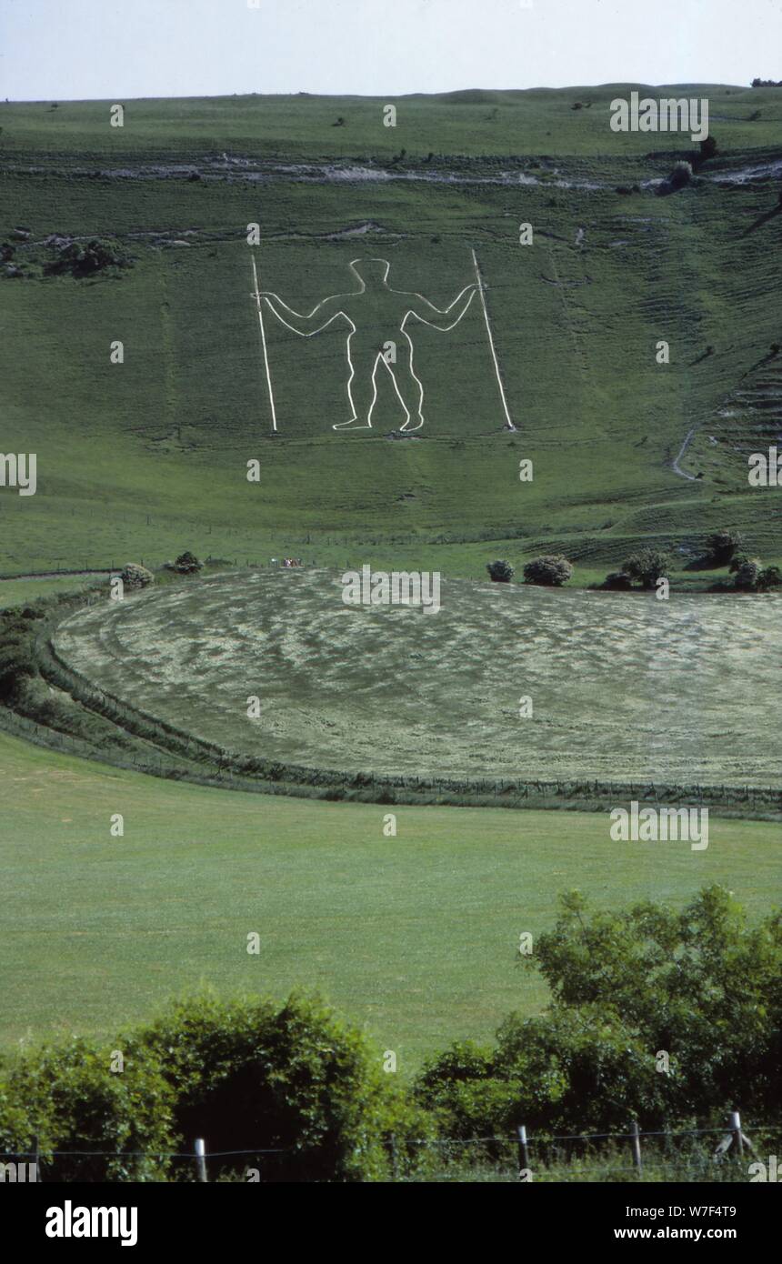 L'uomo lungo di Wilmington su South Downs, Sussex, xx secolo. Artista: CM Dixon. Foto Stock