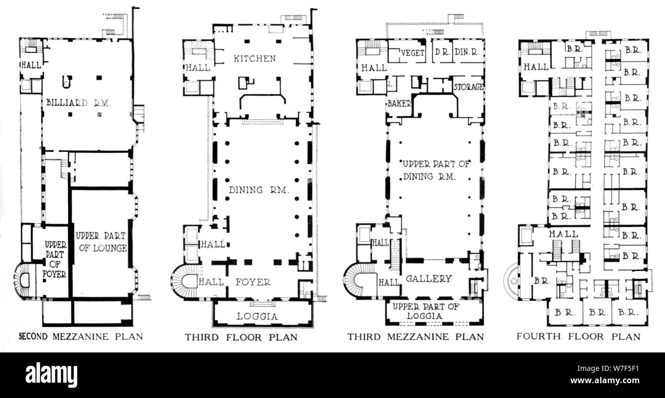 Piani, University Club Edificio, Los Angeles, California, 1923. Artista: sconosciuto. Foto Stock