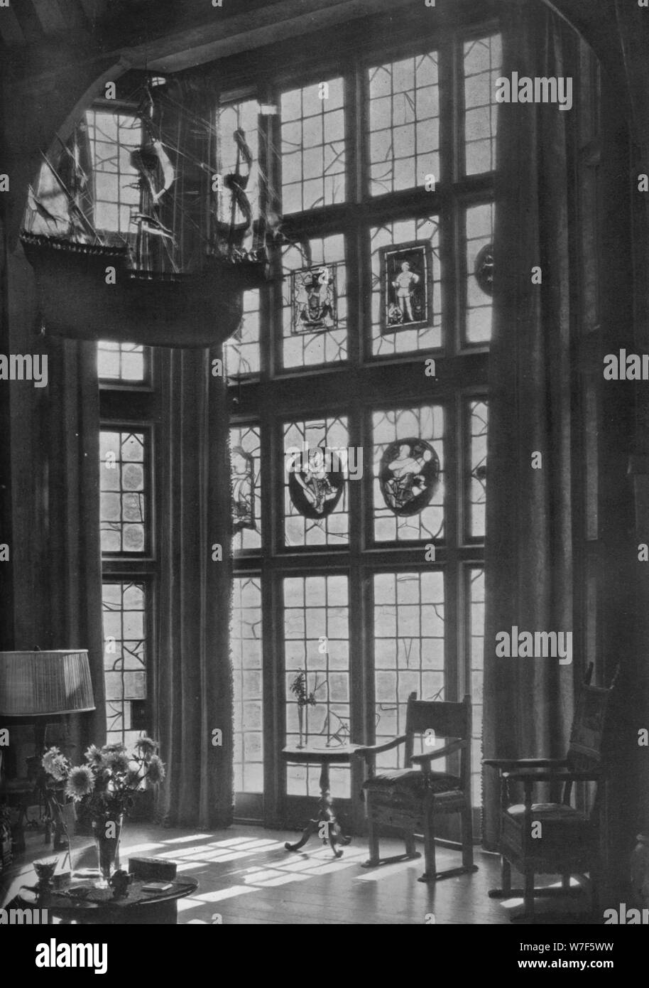 Camera Lving finestra di baia, casa di William Clarkson Van Anversa, Burlingame, California, 1922. Artista: sconosciuto. Foto Stock