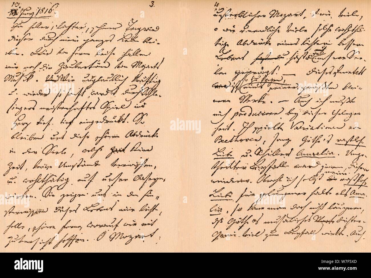 La terza e la quarta pagina di Franz Schubert's Diary, 1816 Artista: Franz Peter Schubert. Foto Stock