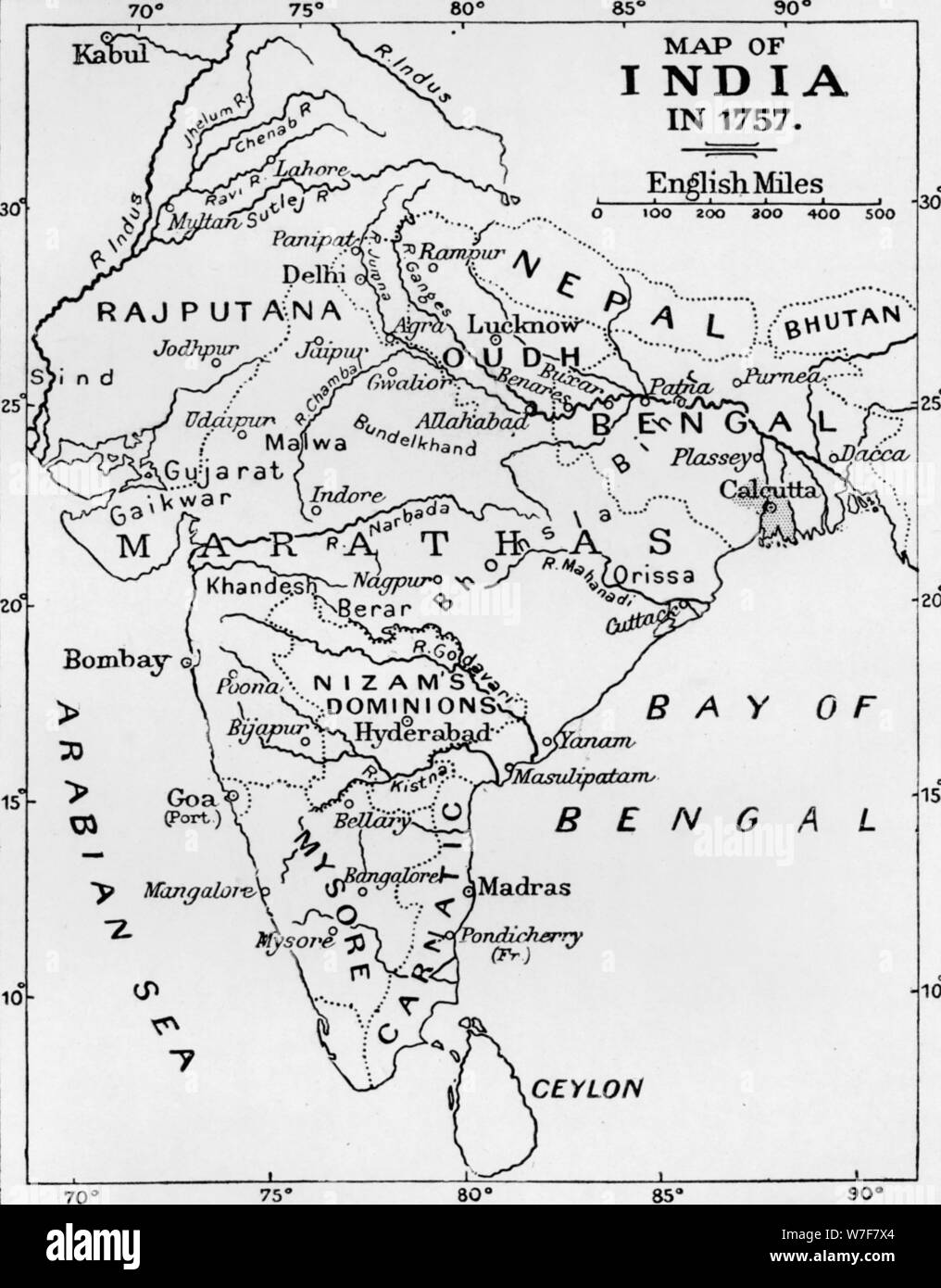 'Map dell India in 1757', (c1912). Artista: sconosciuto. Foto Stock