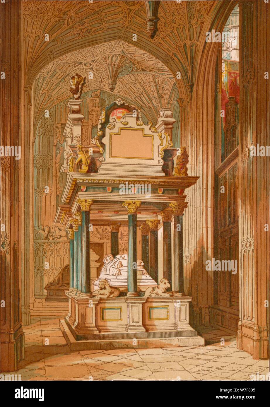 Tomba della Regina Elisabetta. - Abbazia di Westminster', c1845, (1864). Artista: sconosciuto. Foto Stock