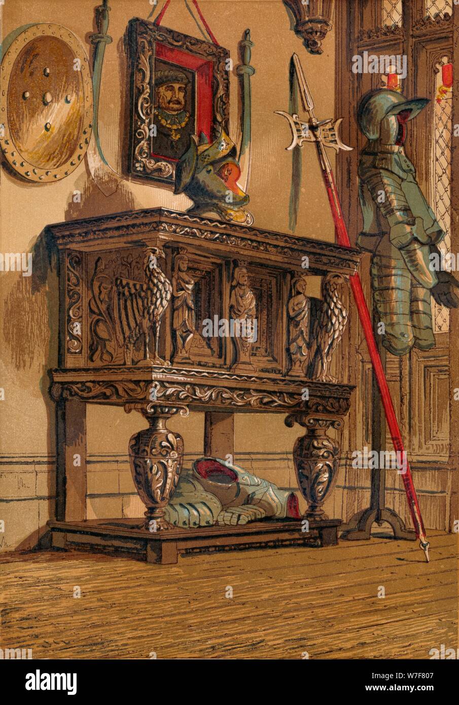 "Elizabethan credenza o corte armadio', c1845, (1864). Artista: sconosciuto. Foto Stock