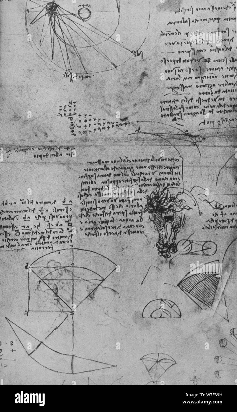 "Note sull'Astronomia e lo studio di una testa di cavallo', C1480 (1945). Artista: Leonardo da Vinci. Foto Stock