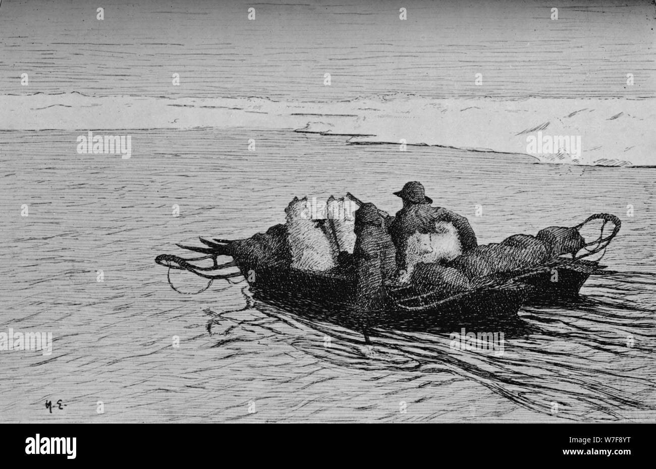 'Attraversamento di una spaccatura nel ghiaccio', c1893-1896, (1897). Artista: sconosciuto. Foto Stock