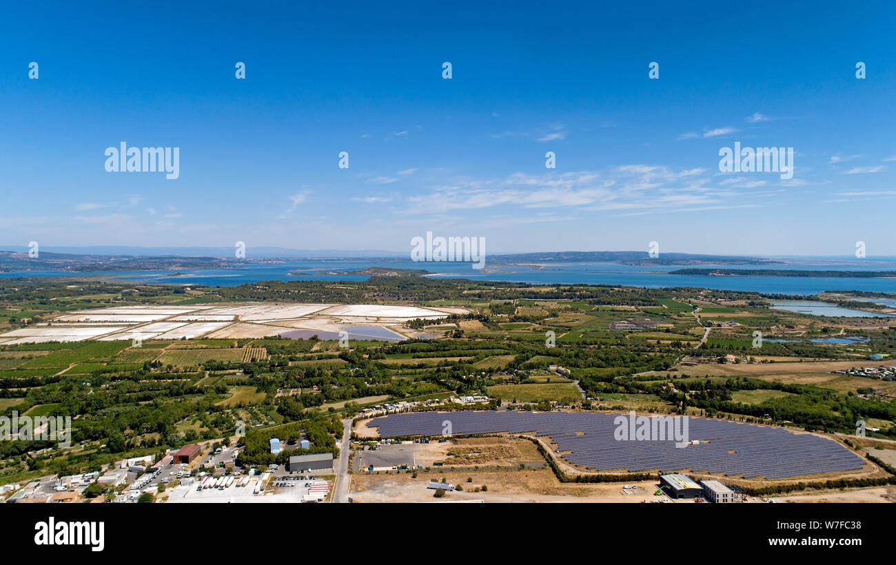 Foto aerea del Berre e Bages Sigean lago, Francia Foto Stock