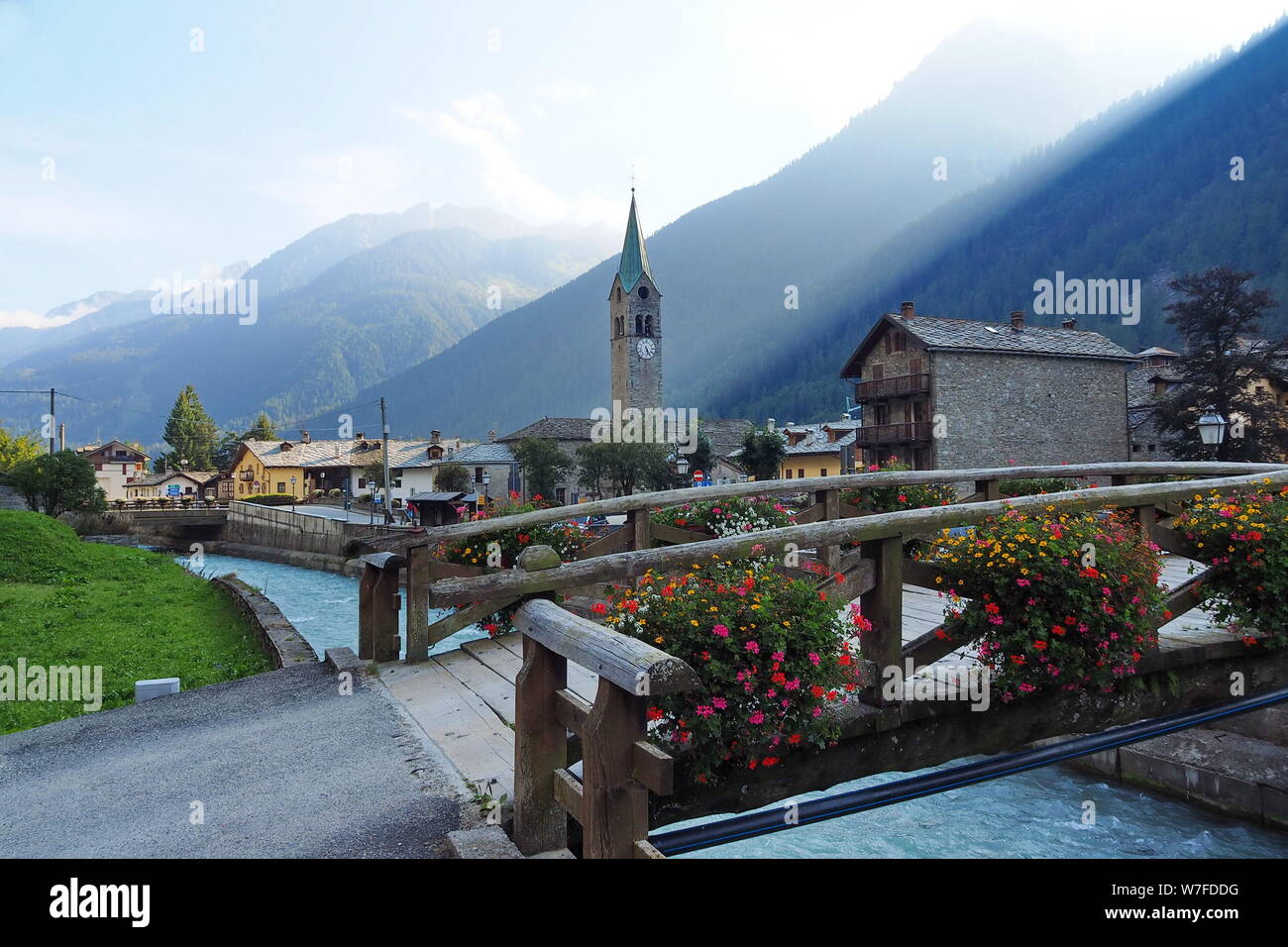Gressoney Saint Jean cityscape, Aosta, Italia. Foto Stock