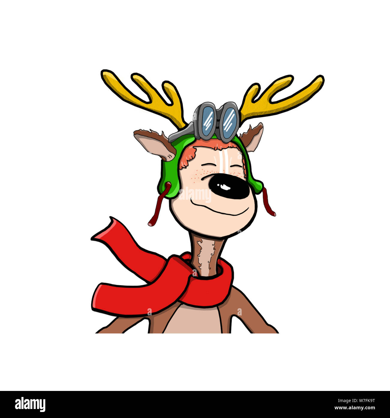 Cartoon di cervo con gli occhiali e scarpe da ginnastica.,illustrazioni carino Merry Xmas deer carattere con una sciarpa rossa, sorridente Foto Stock