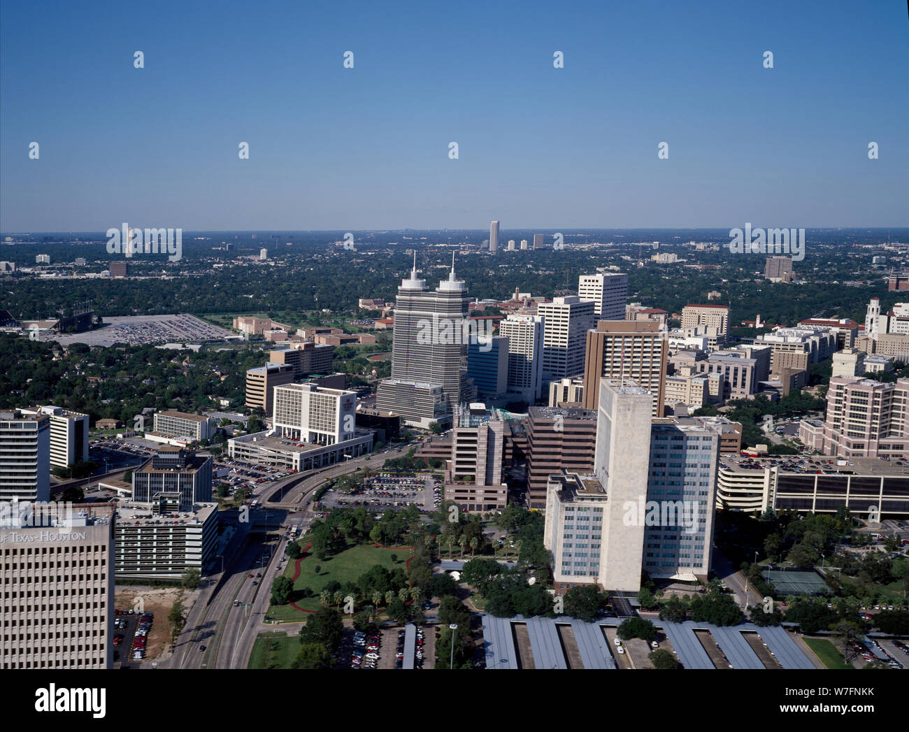 Vista aerea di Houston, Texas, al di sopra della sua famosa Medical Center Foto Stock