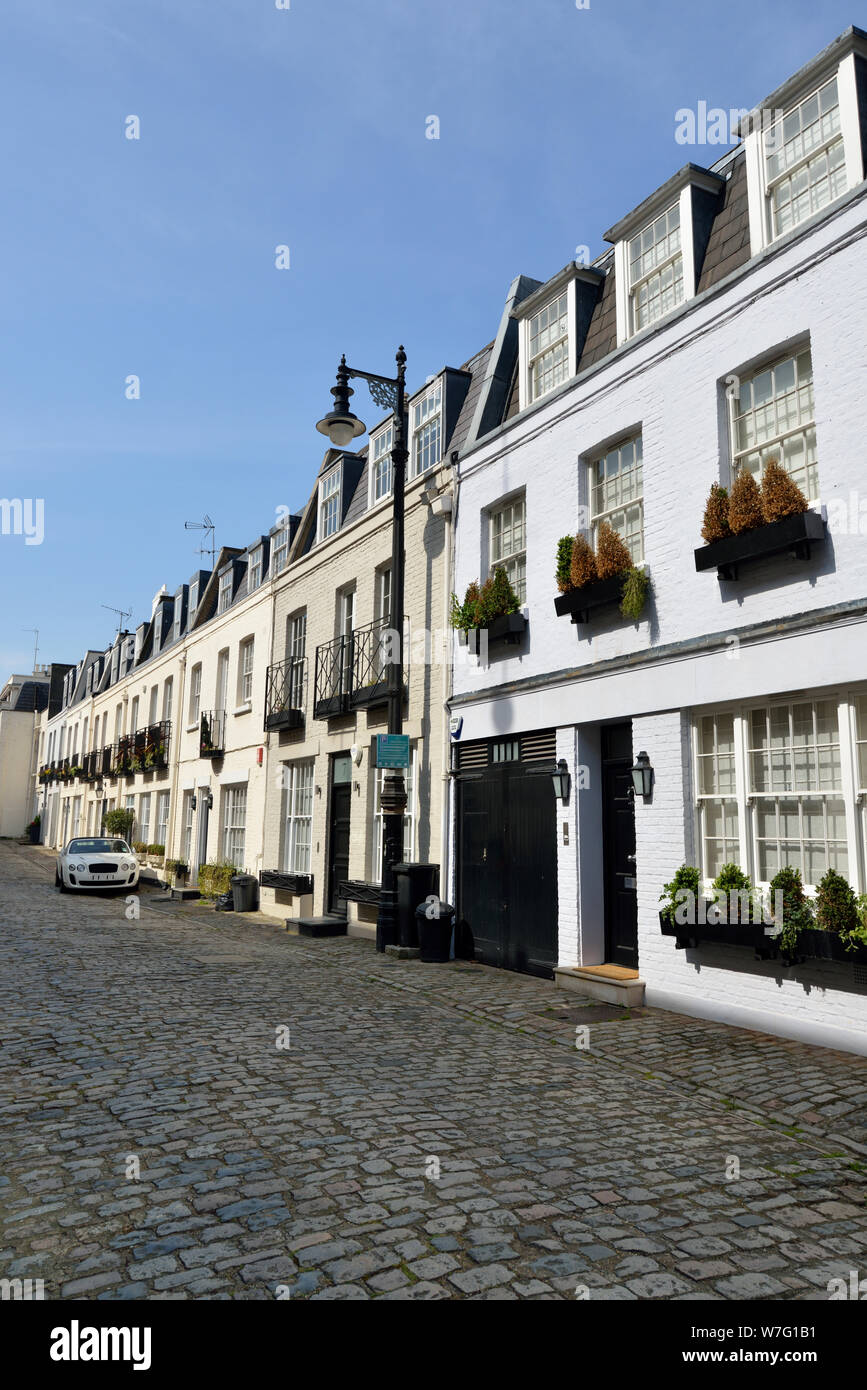 A schiera residenziale di lusso Mews Case, Eaton Mews Nord, Belgravia, West London, Regno Unito Foto Stock