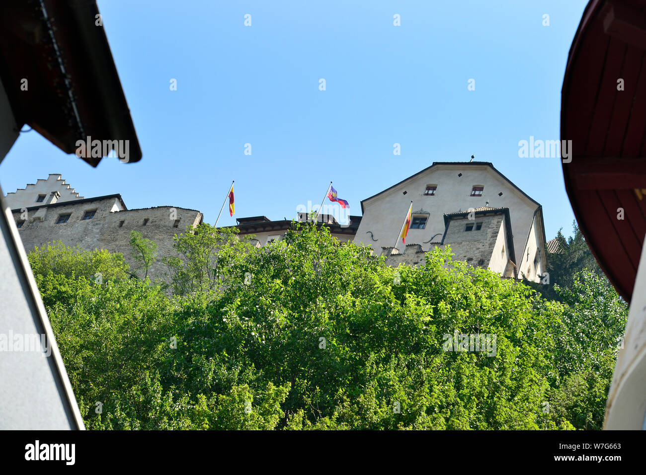 24 luglio 2019, il Liechtenstein VADUZ: Vaduz Castello a Triesenberg - Il Principato del Liechtenstein è di 300 anni. Essa è stata fondata il 15 agosto 1719, tra la Svizzera e l'Austria. Il capitale è Vaduz (nell'immagine). Foto: Volkmar Heinz/dpa-Zentralbild/ZB Foto Stock