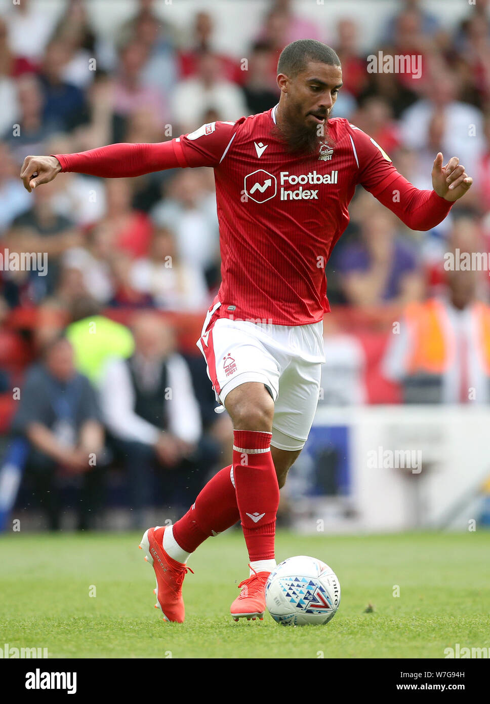 Lewis Graban di Nottingham Forest durante la partita del campionato Sky Bet al City Ground di Nottingham. PREMERE ASSOCIAZIONE foto. Data immagine: Sabato 3 agosto 2019. Il credito fotografico dovrebbe essere: Tim Goode/PA Wire. RESTRIZIONI: Nessun utilizzo con audio, video, dati, elenchi di apparecchi, logo di club/campionato o servizi "live" non autorizzati. L'uso in-match online è limitato a 120 immagini, senza emulazione video. Nessun utilizzo nelle scommesse, nei giochi o nelle pubblicazioni di singoli club/campionati/giocatori. Foto Stock