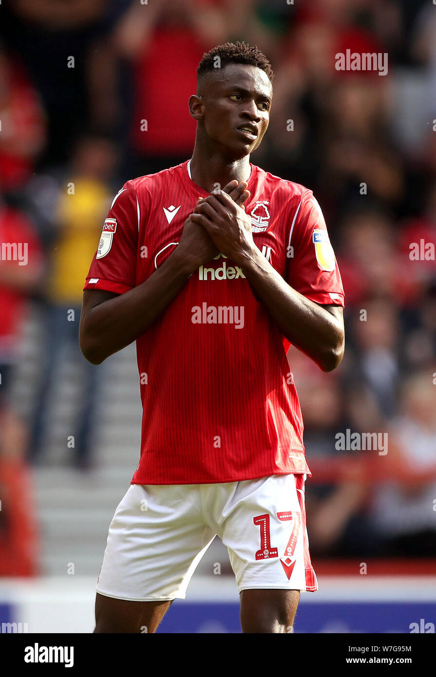 Alfa Semedo di Nottingham Forest durante la partita del campionato Sky Bet al City Ground di Nottingham. PREMERE ASSOCIAZIONE foto. Data immagine: Sabato 3 agosto 2019. Il credito fotografico dovrebbe essere: Tim Goode/PA Wire. RESTRIZIONI: Nessun utilizzo con audio, video, dati, elenchi di apparecchi, logo di club/campionato o servizi "live" non autorizzati. L'uso in-match online è limitato a 120 immagini, senza emulazione video. Nessun utilizzo nelle scommesse, nei giochi o nelle pubblicazioni di singoli club/campionati/giocatori. Foto Stock
