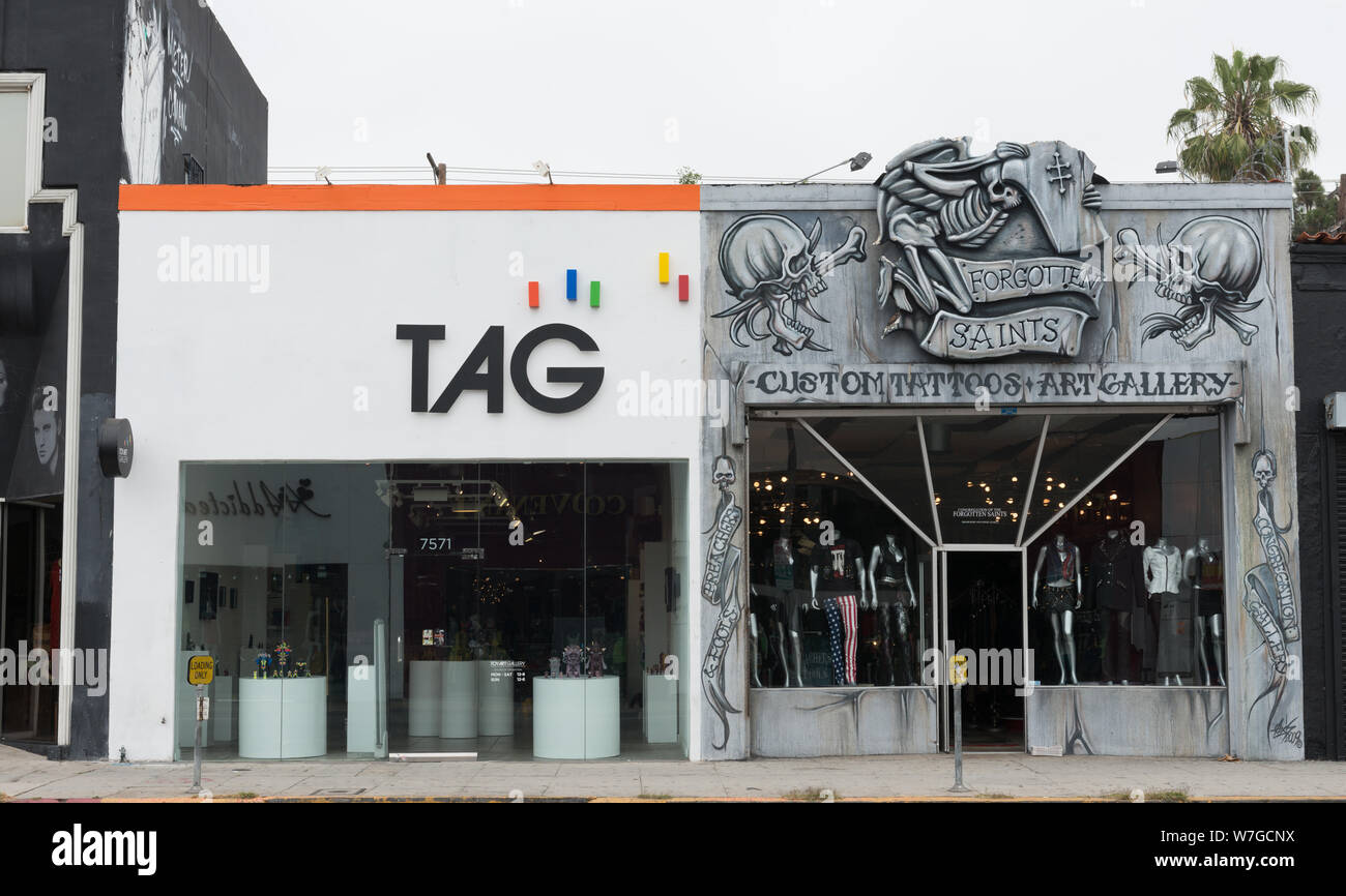 Arte e negozi interessanti lungo Melrose Avenue a Los Angeles in California Foto Stock