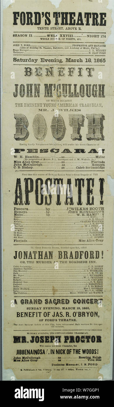 Artefatti nella collezione del museo, National Park Service, il Teatro di Ford Sito Storico Nazionale di Washington, D.C. Foto Stock