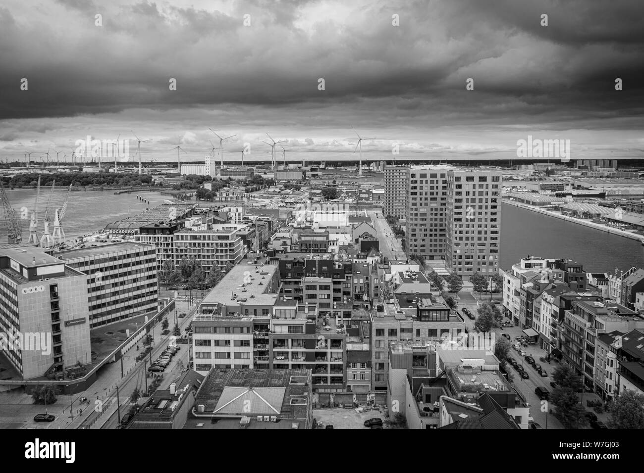 Antwerpen skyline della città, vista dalla torre di mas Foto Stock