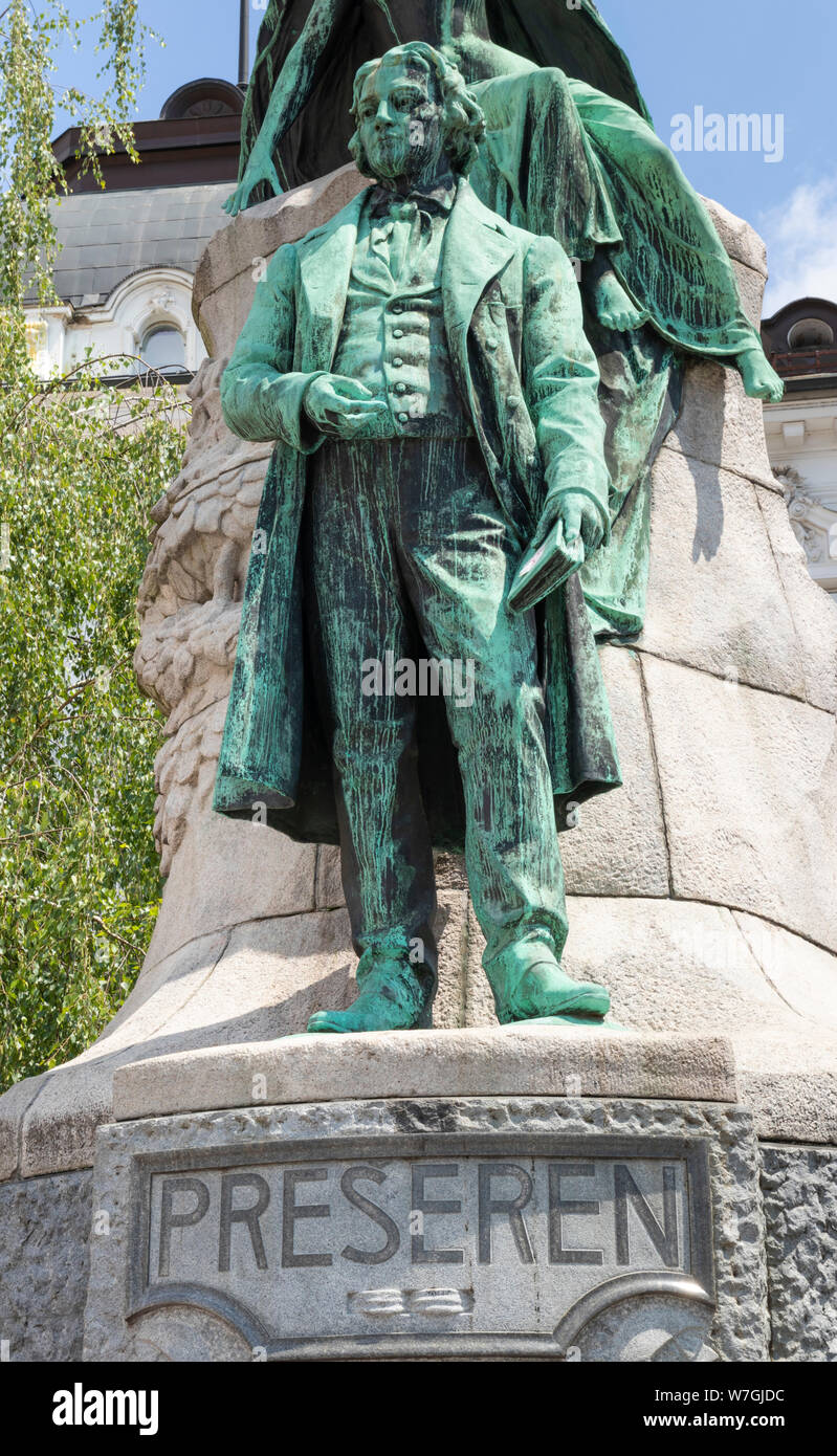 Prešeren monumento o statua di France Prešeren in Piazza Prešeren Ljubljana Slovenia EU Europe Foto Stock