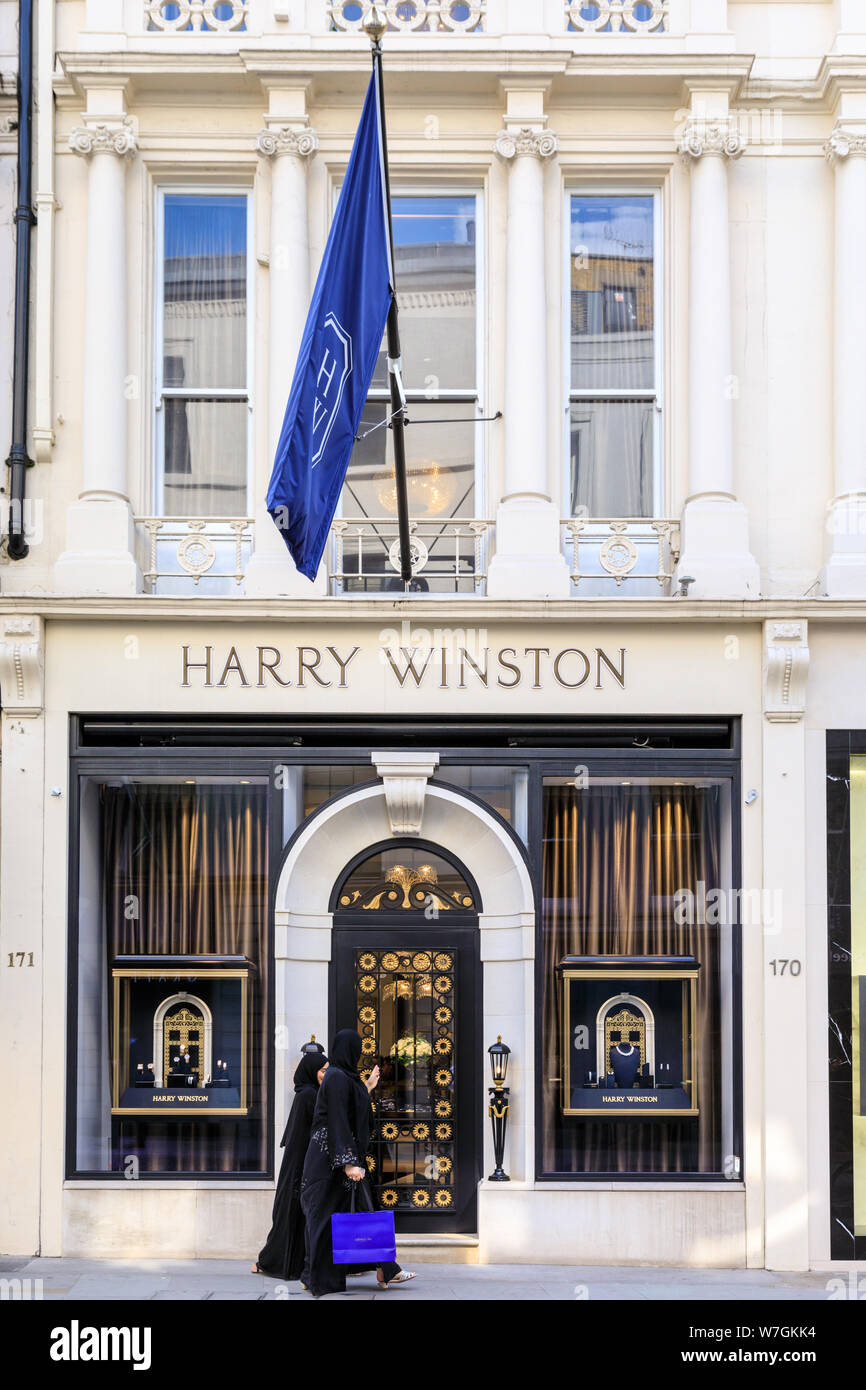 Harry Winston diamond jewellery‎ brand store, gioielliere shop esterno in New Bond Street, Mayfair, London, Regno Unito Foto Stock