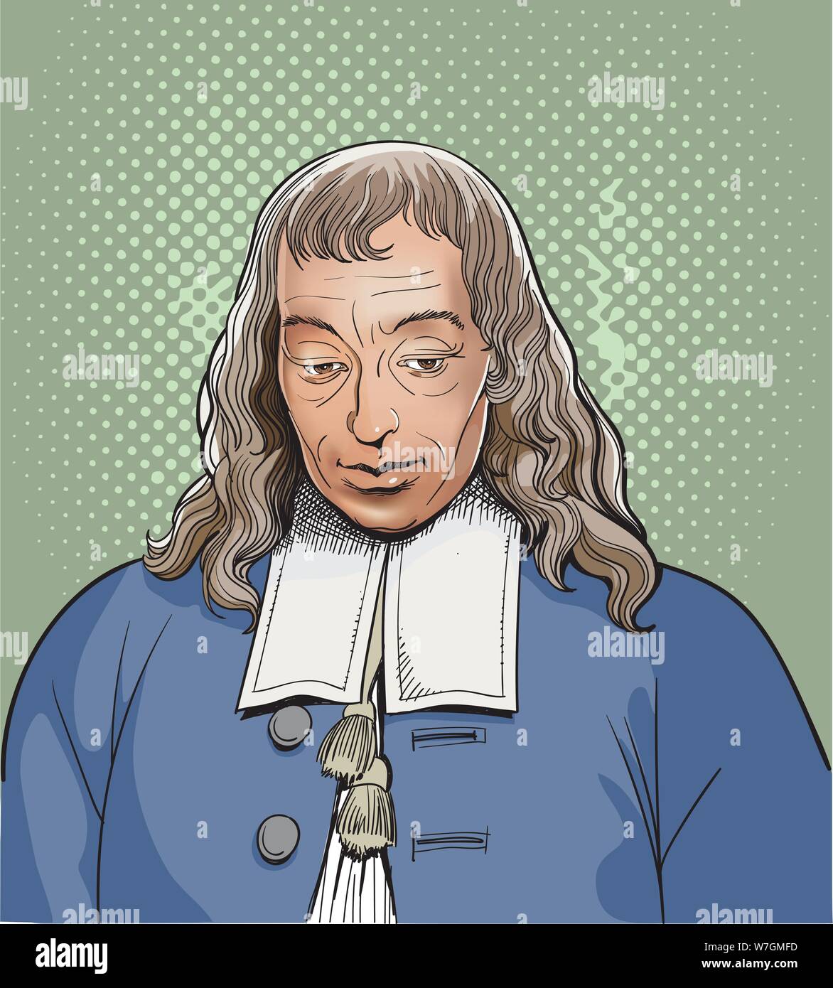 Blaise Pascal line art ritratto, vettore Illustrazione Vettoriale