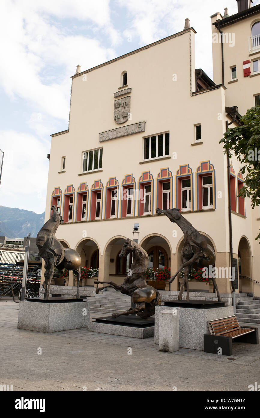 Il Rathaus (municipio) di Vaduz, Liechtenstein, si trova all'interno della zona pedonale conosciuta come Städtle. Foto Stock