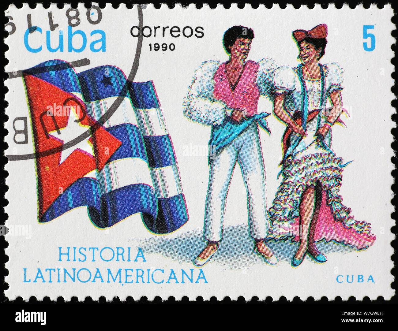 Tradizionalmente condita giovane cubano sul francobollo Foto Stock