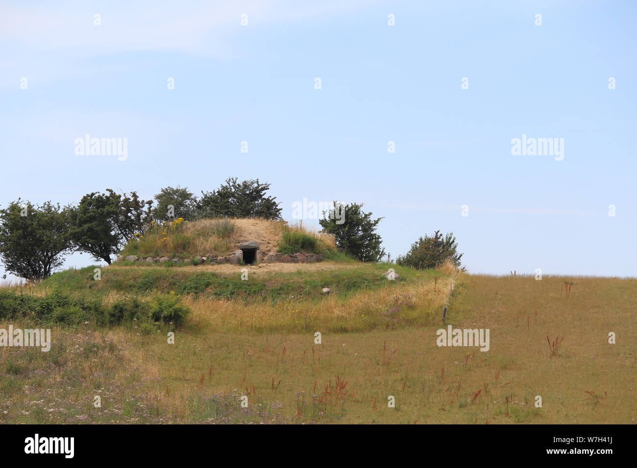 Vista del neolitico passaggio Hulbjerg Grave vicino Bagenkop, Langeland, Danimarca. Foto Stock