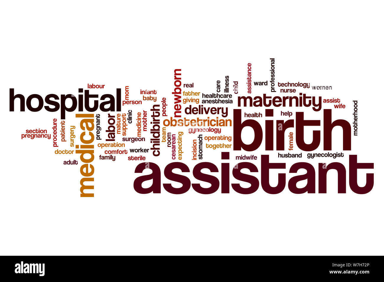 Assistente di nascita parola concetto di cloud Foto Stock