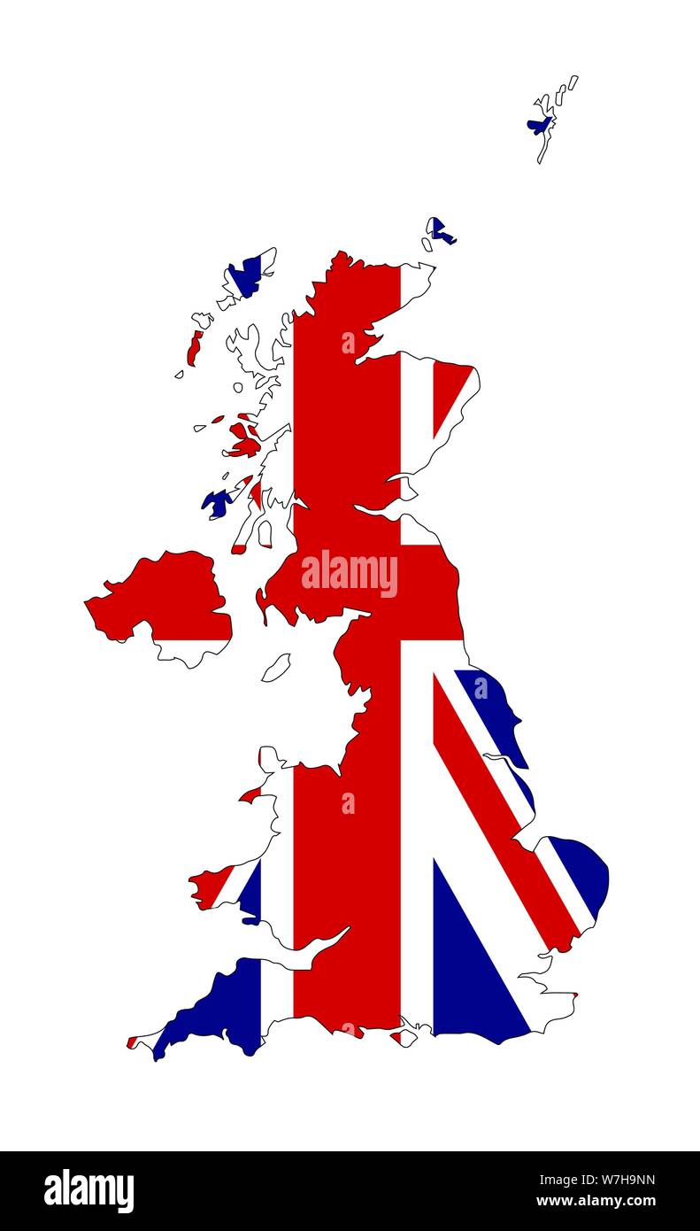 Una silhouette del Regno Unito impostato su una bandiera europea su bianco Illustrazione Vettoriale