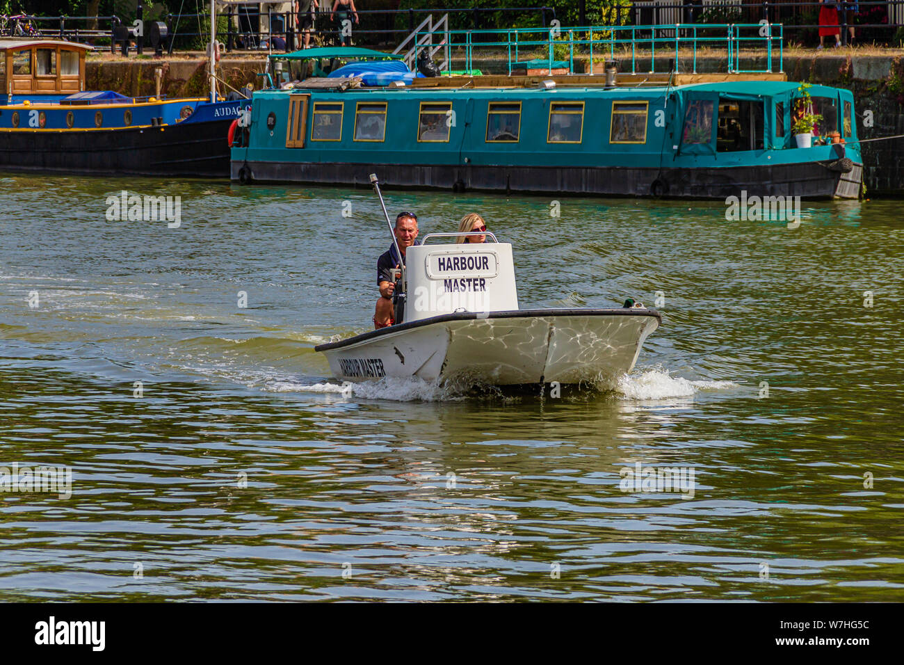 Capitaneria di porto della barca nel porto di galleggiante, città di Bristol, Regno Unito. Luglio 2019. Foto Stock